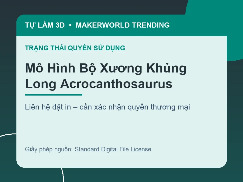 Thông tin liên hệ và quyền sử dụng cho Mô Hình Bộ Xương Khủng Long Acrocanthosaurus