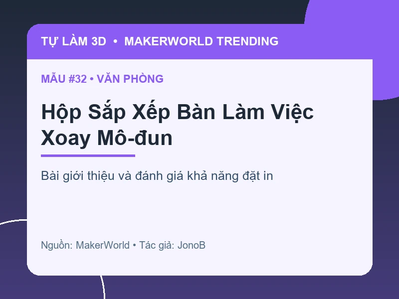 Thẻ thông tin Hộp Sắp Xếp Bàn Làm Việc Xoay Mô-đun từ danh sách MakerWorld Trending