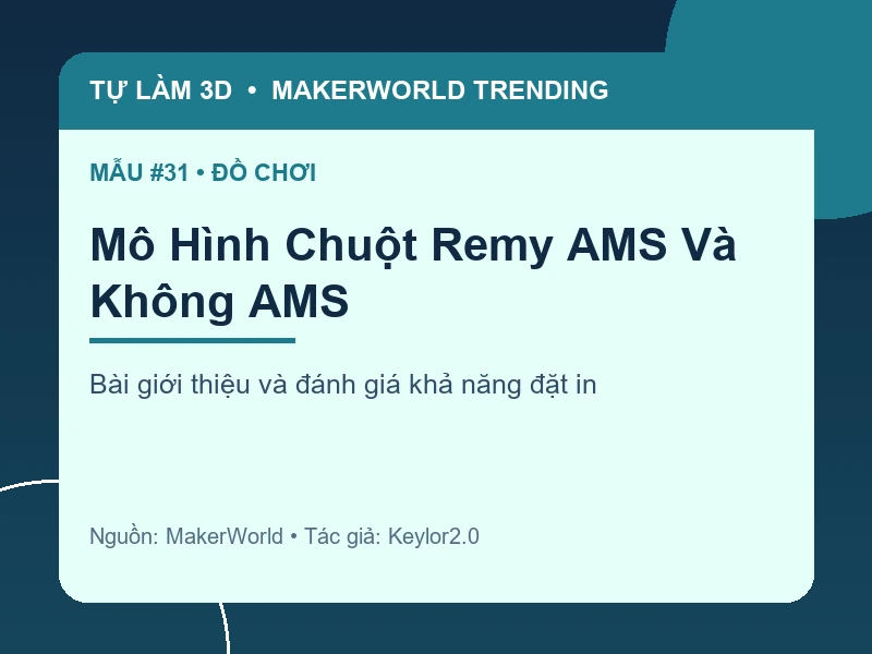 Thẻ thông tin Mô Hình Chuột Remy AMS Và Không AMS từ danh sách MakerWorld Trending