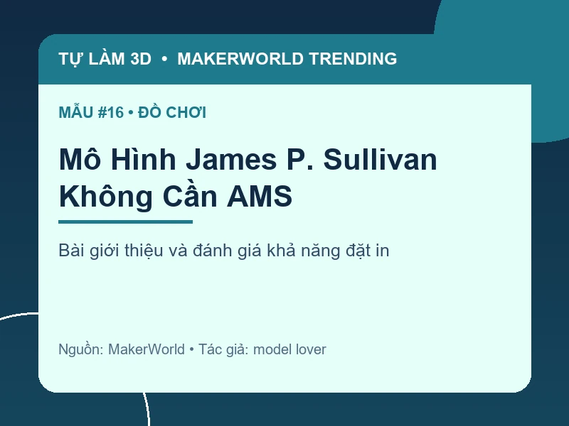 Thẻ thông tin Mô Hình James P. Sullivan Không Cần AMS từ danh sách MakerWorld Trending