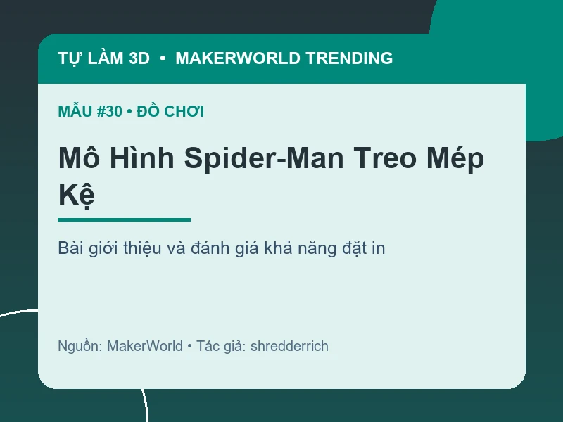 Thẻ thông tin Mô Hình Spider-Man Treo Mép Kệ từ danh sách MakerWorld Trending